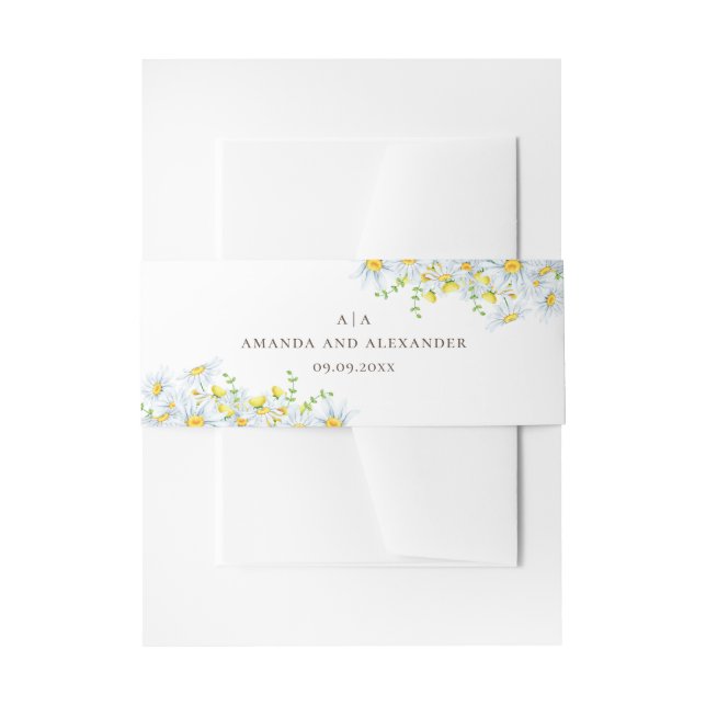 Daisy. Aquarellfarbene Blume. Monografische Hochze Einladungsbanderole (Vorderseite Beispiel)
