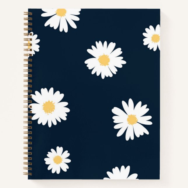 Daisy auf blauem Muster Notizbuch (Vorderseite)