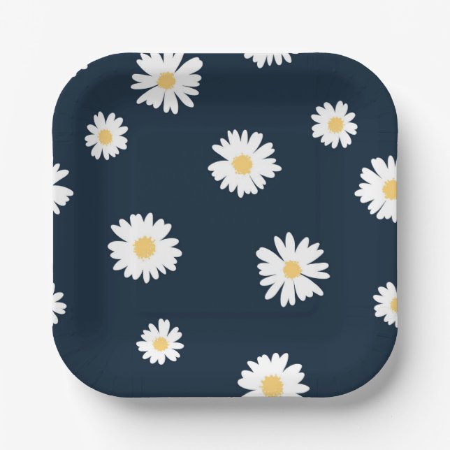 Daisy auf blauem Muster Pappteller (Vorderseite)