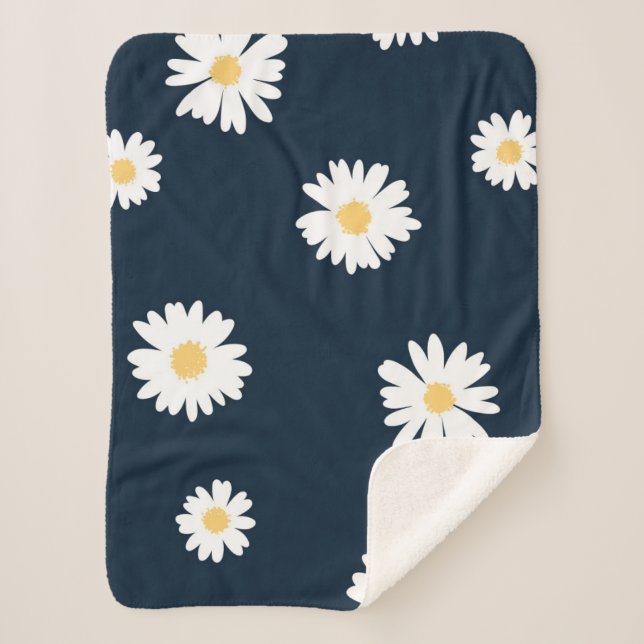 Daisy auf blauem Muster Sherpadecke (Vorderseite)