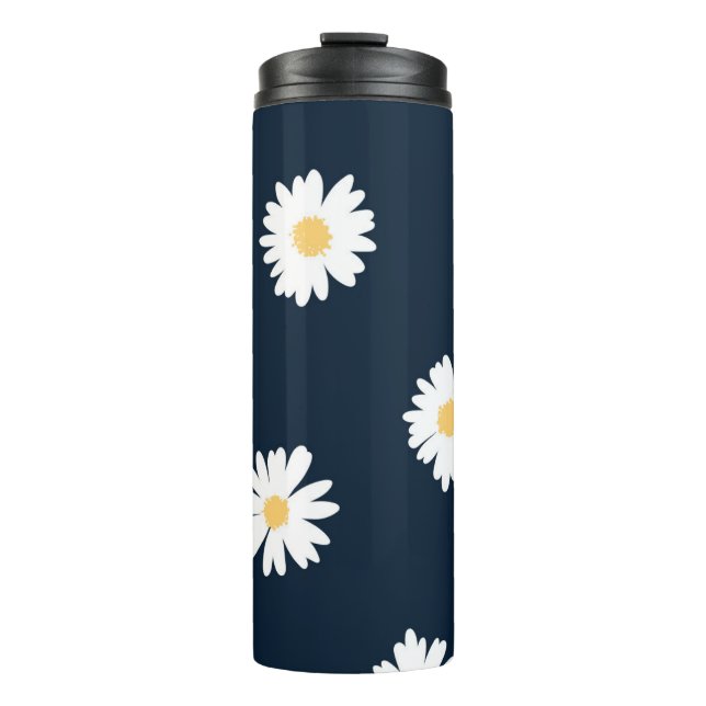Daisy auf blauem Muster Thermosbecher (Vorderseite)