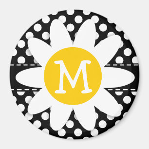 Daisy auf schwarzen und weißen Polka-Punkten Magnet