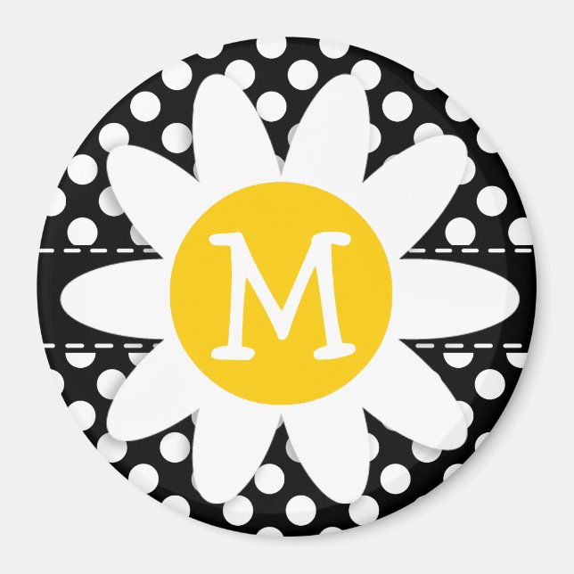Daisy auf schwarzen und weißen Polka-Punkten Magnet (Vorne)