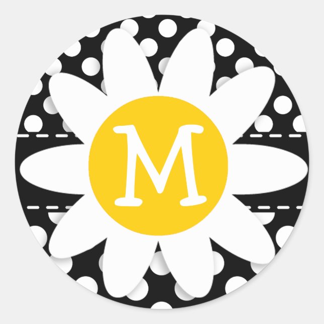 Daisy auf schwarzen und weißen Polka-Punkten Runder Aufkleber (Vorderseite)