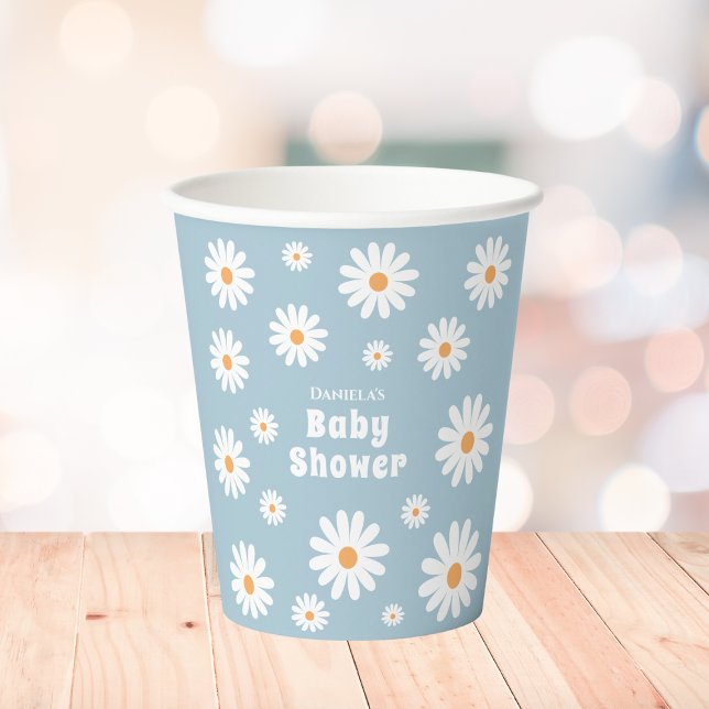Daisy Baby Boy Shower Blue Blume Power Pappbecher (daisy retro baby boy shower paper cups flower power daisies blue baby shower supplies)