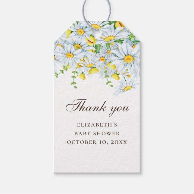 Daisy Baby Dusche danke. Blütenfarben Geschenkanhänger (Vorderseite)