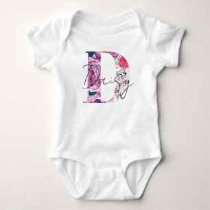 Daisy Baby Name Blumen Script Vintag Floral D Strampler