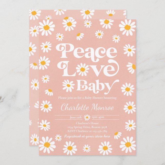 Daisy Baby Shower Bohemisch Peace Liebe Babydusche Einladung (Vorne/Hinten)