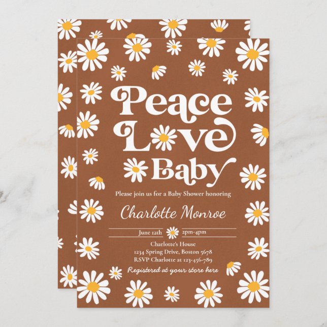 Daisy Baby Shower Bohemisch Peace Liebe Babydusche Einladung (Vorne/Hinten)
