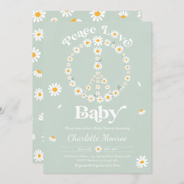 Daisy Baby Shower Bohemisch Peace Liebe Babydusche Einladung (Vorne/Hinten)