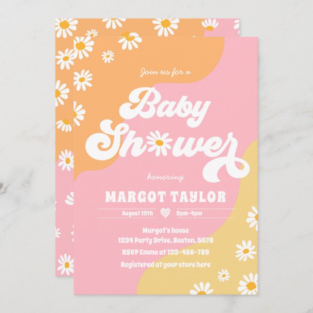 Daisy Baby Shower Boho Hippy Vibes Baby Shower Einladung (Vorne/Hinten)
