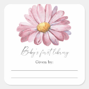 Daisy - Baby-Shower-Exlibris, Bücher fürs Baby Quadratischer Aufkleber