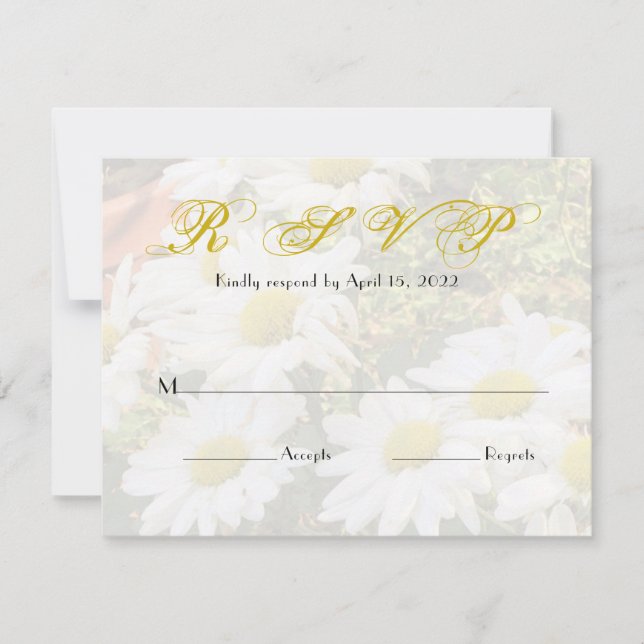 Daisy Background Yellow Script Wedding RSVP Karte (Vorderseite)
