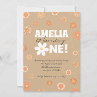 Daisy Beige Einladung zum ersten Geburtstag