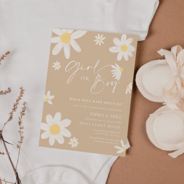 Daisy Beige Girl or Boy Gender Reveal Einladung (Von Creator hochgeladen)