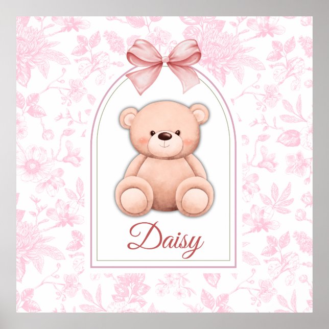 Daisy | Benutzerdefiniertes rosa Teddy-Bär-Kinderz Poster (Vorne)