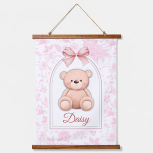 Daisy   Benutzerdefiniertes rosa Teddy-Bär-Kinderz Wandteppich Mit Holzrahmen