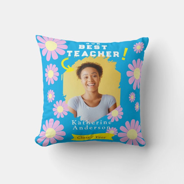 Daisy Best Teacher Foto Blue Kissen (Vorderseite)