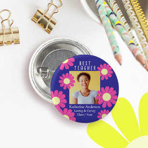 Daisy Best Teacher Foto Dunkelviolett Button