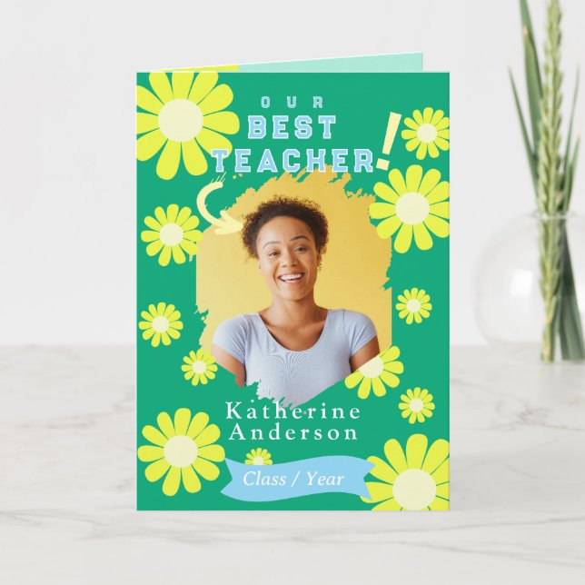 Daisy Best Teacher Foto Green Karte (Vorderseite)