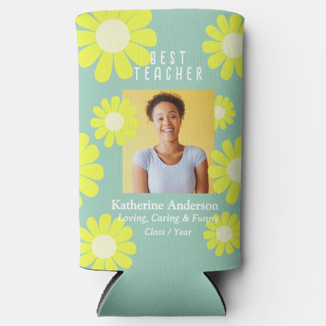 Daisy Best Teacher Photo Light Green Selters Dosenkühler (Vorderseite)