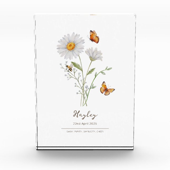 Daisy Birth Month Flower Fotoblock (Vorderseite)