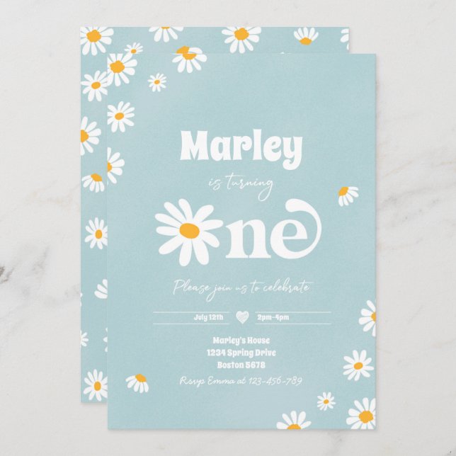 Daisy Birthday Party Bohemisch Floral 1. Geburtsta Einladung (Vorne/Hinten)