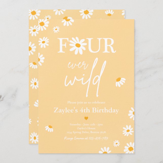 Daisy Birthday Party Bohmian Four Ever Wild Einladung (Vorne/Hinten)