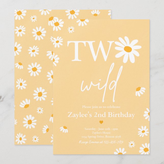 Daisy Birthday Party Bohmian Two Wild 2. Geburtsta Einladung (Vorne/Hinten)