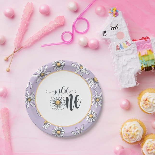 Daisy Birthday Plate - Wild One - Lila Pappteller (Party)