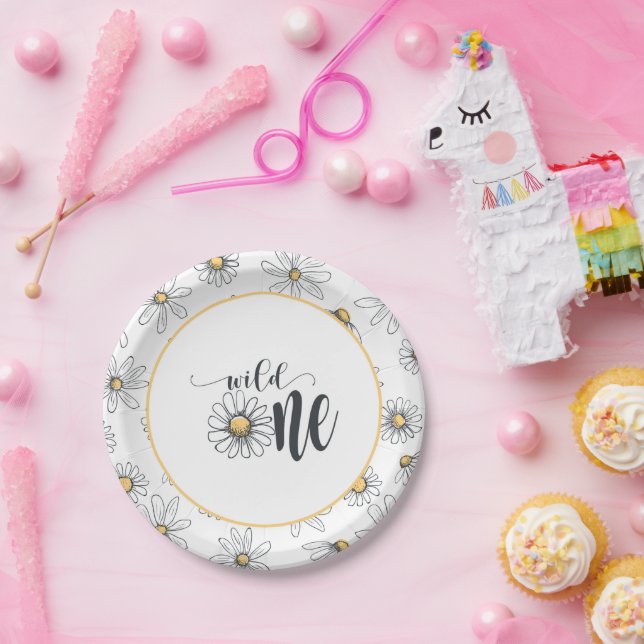 Daisy Birthday Plate - Wild One - White Pappteller (Party)