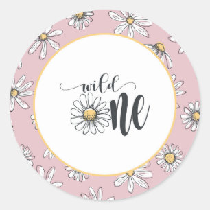 Daisy Birthday Sticker - Wild One - Pink