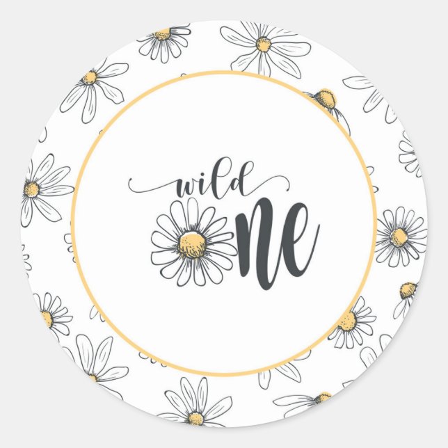 Daisy Birthday Sticker - Wild One - White (Vorderseite)