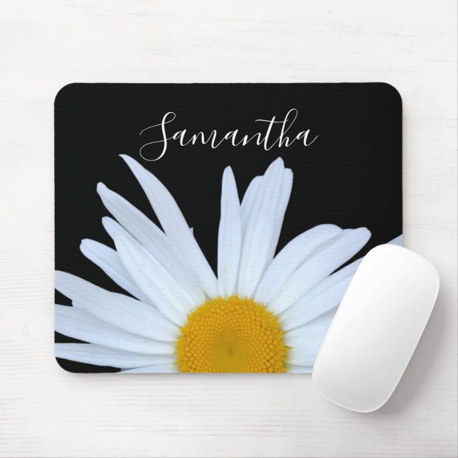Daisy Black Elegant White Script Mousepad (Mit Mouse)