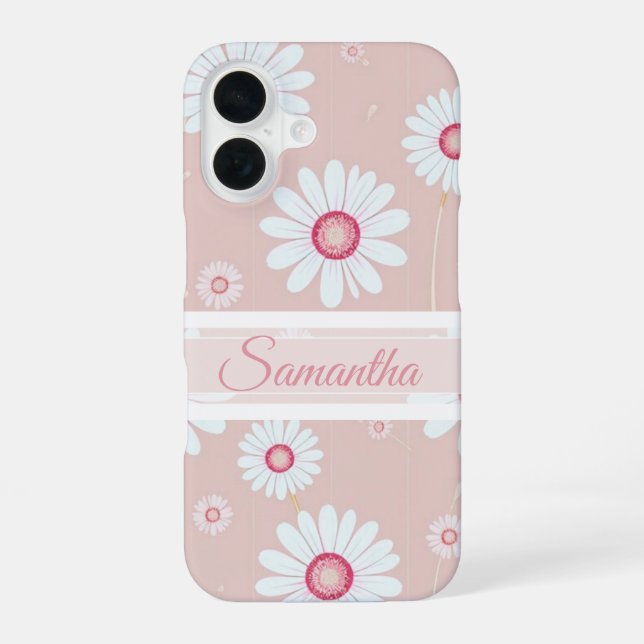 Daisy Blooms: Minimalistisches Blumenmuster iPhone 16 Hülle (Rückseite)