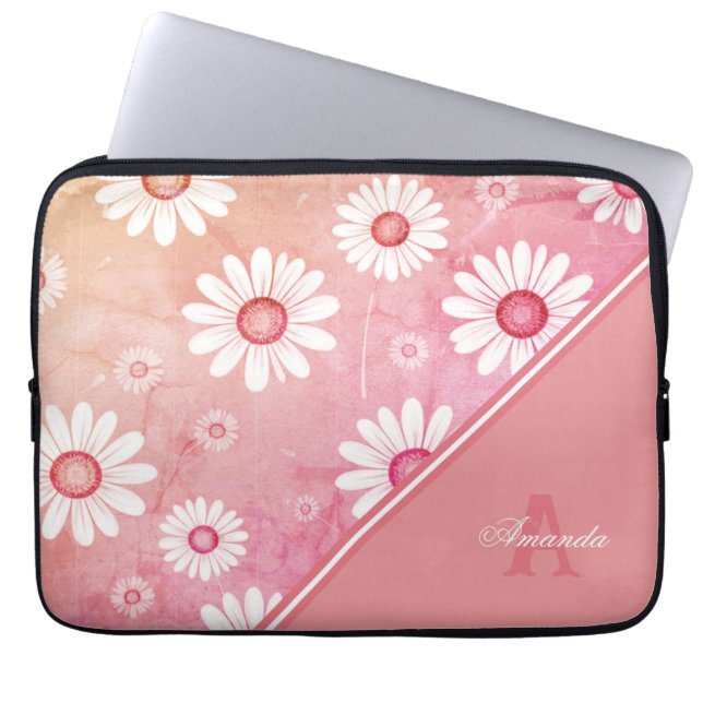 Daisy Blooms: Minimalistisches Blumenmuster Laptopschutzhülle (Vorderseite)