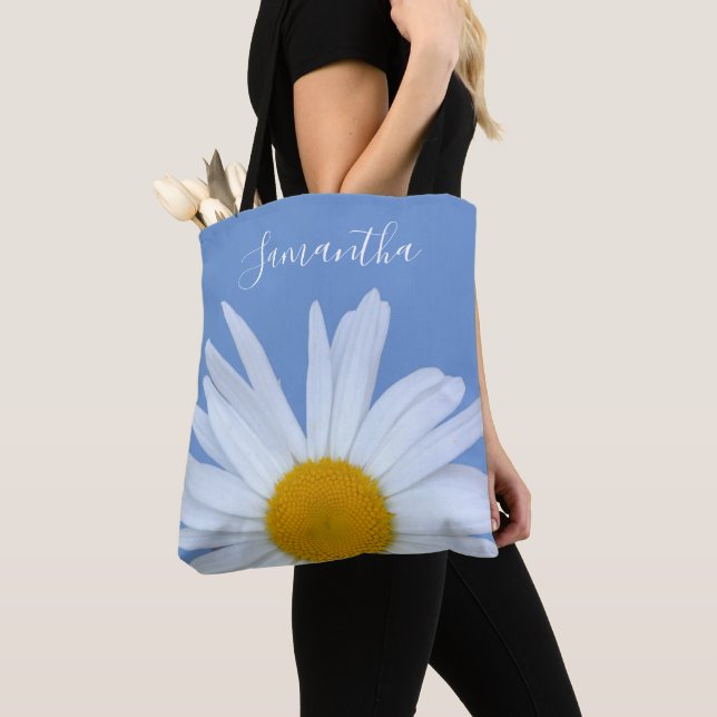 Daisy Blue Elegant White Script Tote Bag (Von Nahem)