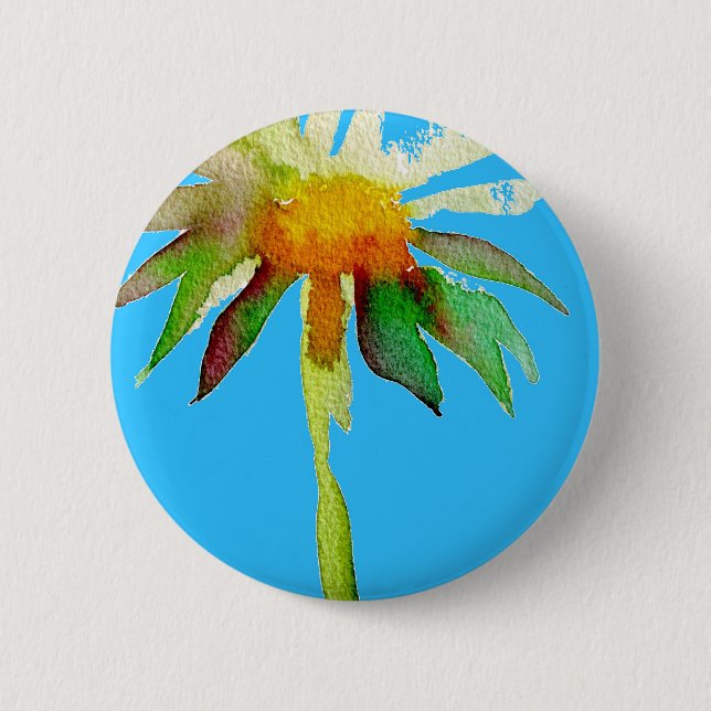 Daisy Blue Modern Art Blume Button (Vorderseite)