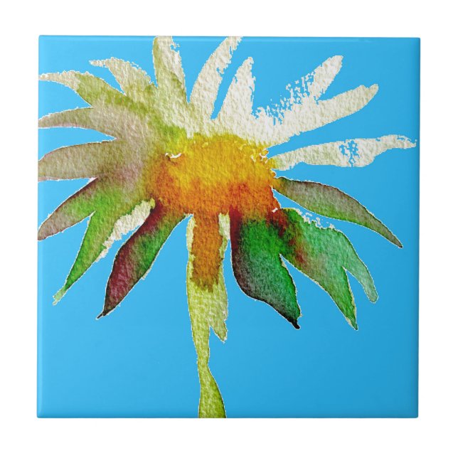 Daisy Blue Modern Art Blume Fliese (Vorderseite)