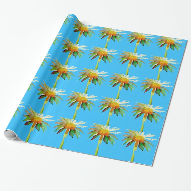 Daisy Blue Modern Art Blume Geschenkpapier (Ungerollt)