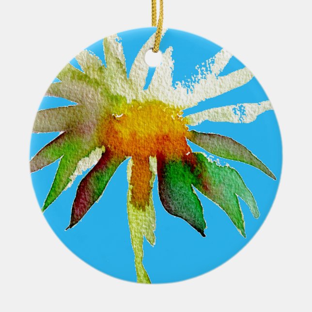 Daisy Blue Modern Art Blume Keramik Ornament (Vorne)