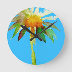 Daisy Blue Modern Art Blume Runde Wanduhr