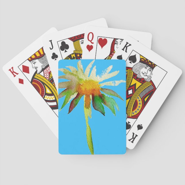 Daisy Blue Modern Art Blume Spielkarten (Rückseite)