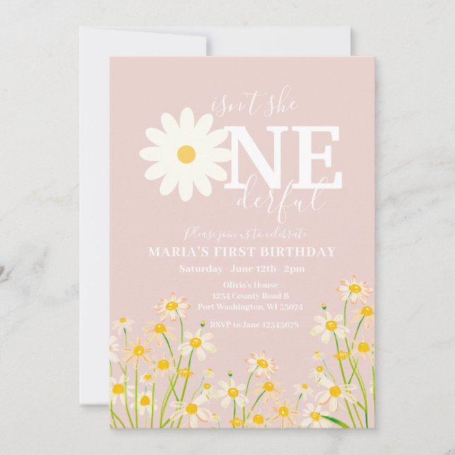 Daisy Blume 1. Geburtstag Einladung (Vorderseite)