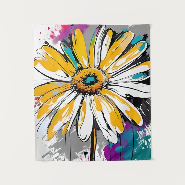 Daisy Blume Abstrakte Art Blumenbäume Wandteppich (Vorderseite)