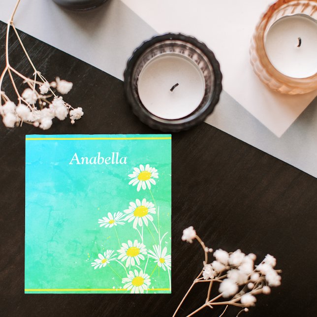 Daisy-Blume auf grünem und gelbem Hintergrund Notizblock (Daisy flower frame on green and yellow background notepad)