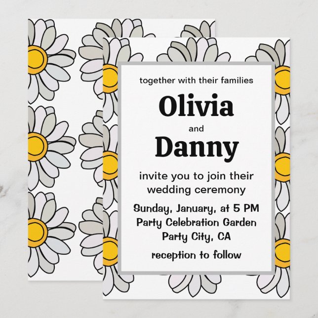 Daisy Blume Floral Daisy Wedding Einladung (Vorne/Hinten)