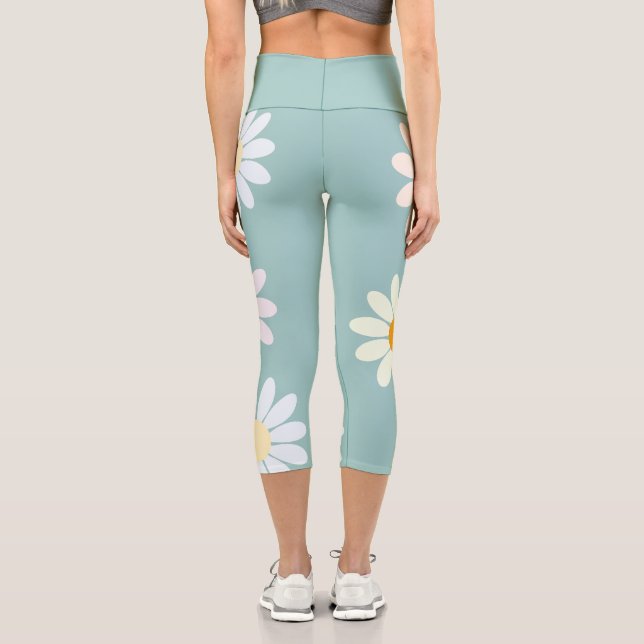 Daisy Blume Floral Pattern Girly Regenbogenpadel Capri Leggings (Rückseite)