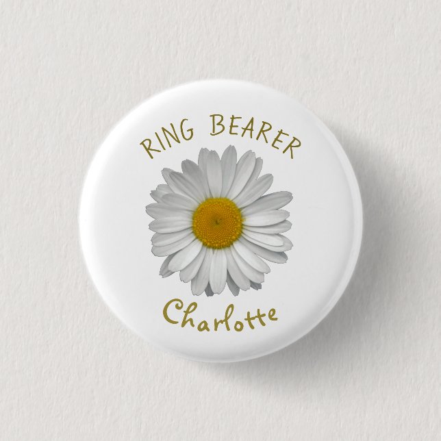 Daisy Blume Gold Name Ring Bearer Button (Vorderseite)