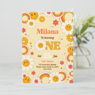 Daisy Blume Groovy Einladungskarte zum ersten Gebu Einladung